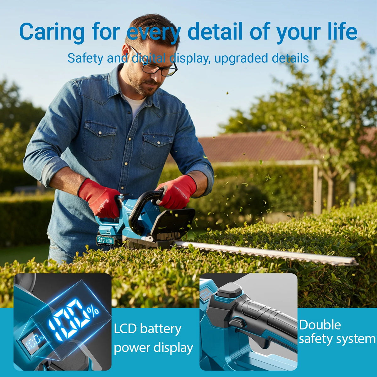 XYSD Cordless Dual Blade Hedge Trimmer With Rotatable Brushless Motor