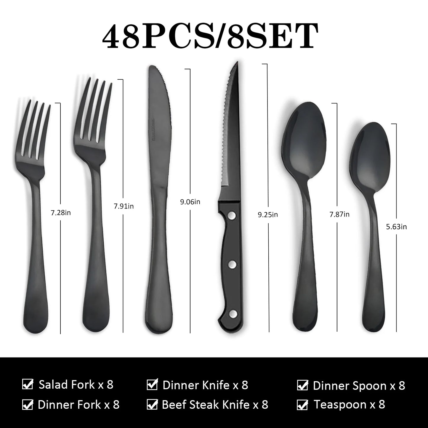 KOOMADE 48Pcs Stainless Steel Cutlery Set Steak Knives Included Mirror Polished Flatware Set Dinner Knife Fork Spoon Tableware Kitchen Utensils Dishwasher Safe For Home Restaurant Party