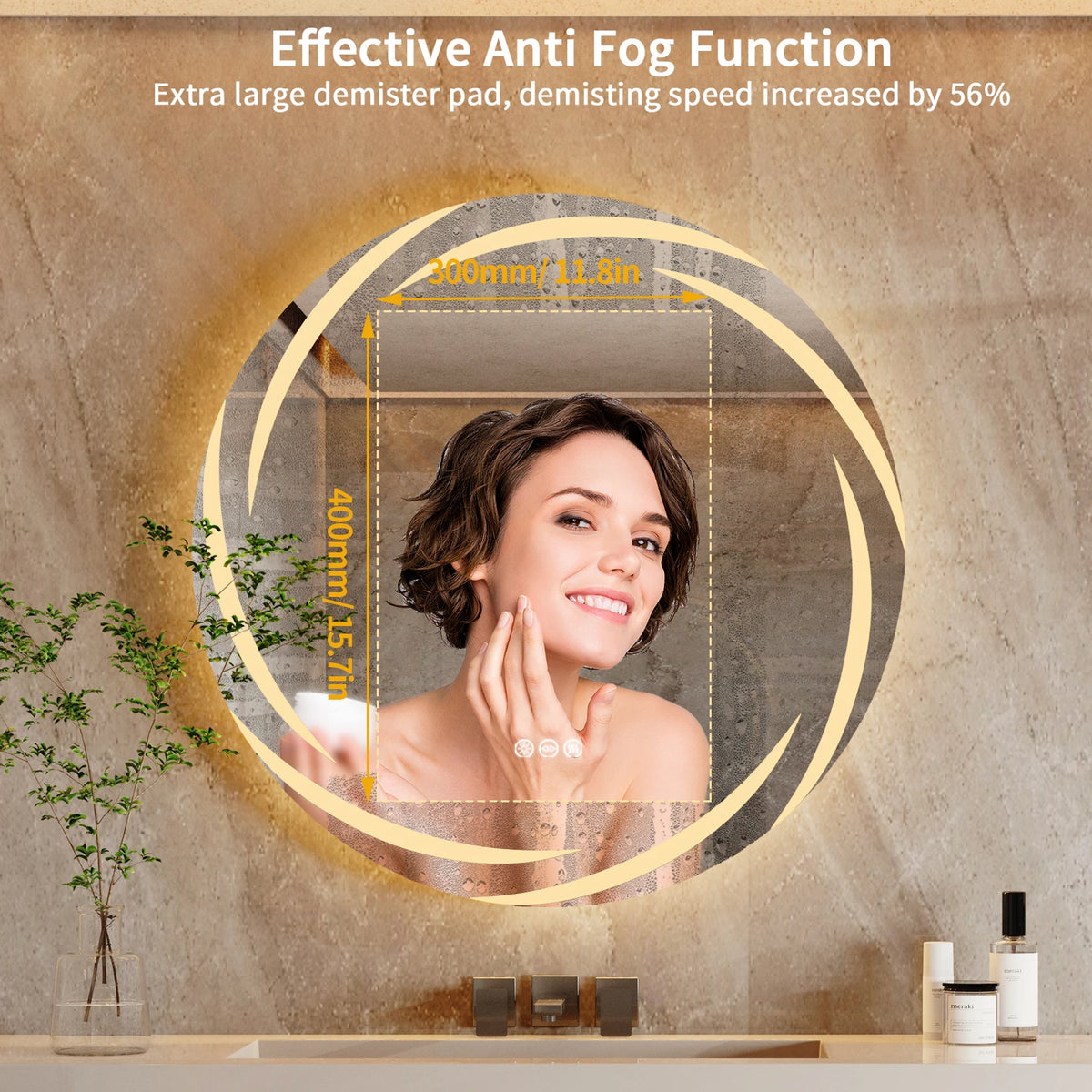 LED Round Anti Fog Wall Mounted Bathroom Vanity Mirror