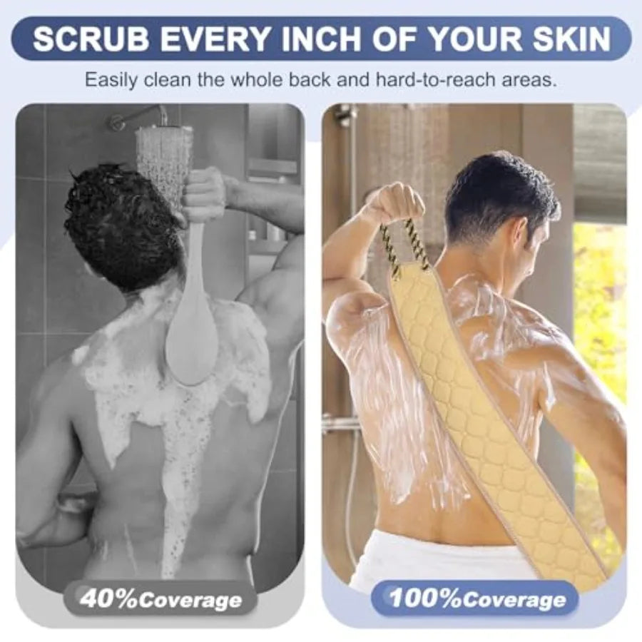 Exfoliating Back Scrubber with Handles, 38.5 Inch Double-Sided Back Exfoliator Body Scrub Towel, Exfoliating Washcloth Bath Too