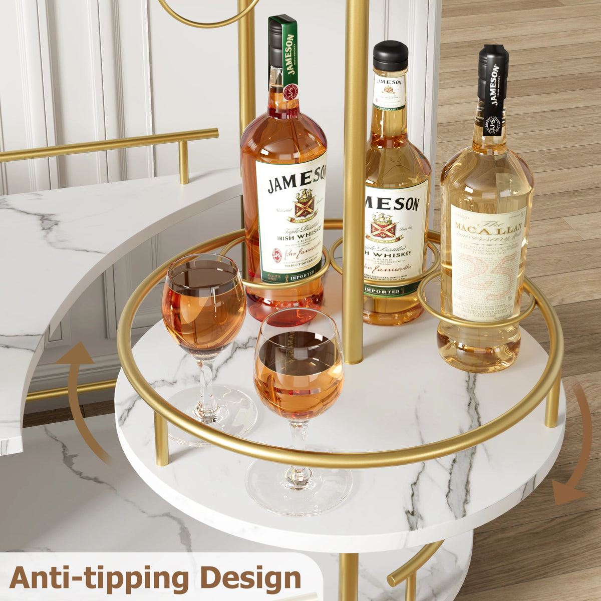 TWISTER.CK Bar Cart On Wheels With 4 Tier Storage Shelves