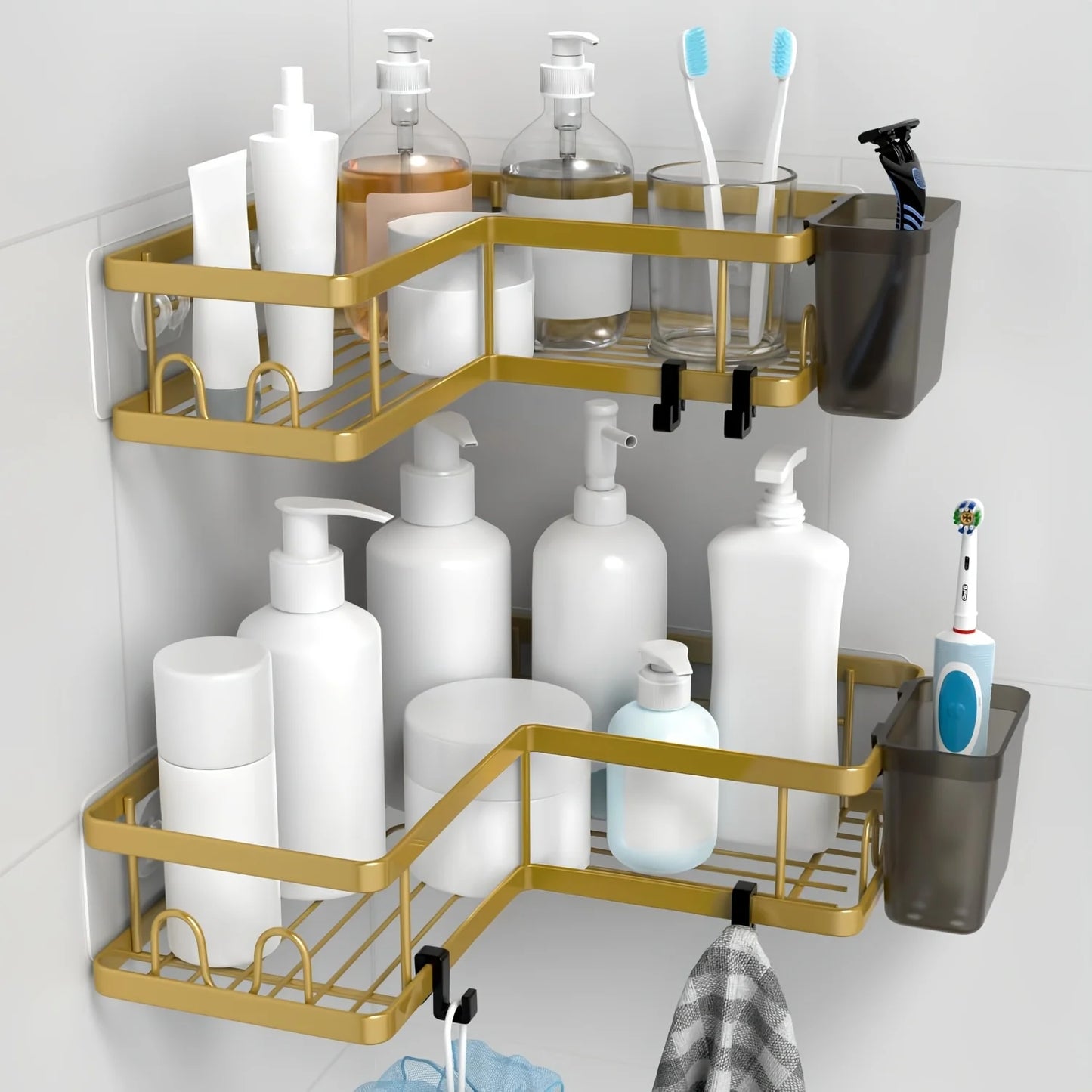 Corner Shower Caddy 3 Pack, Wall Mounted Stainless Steel Bathroom Organizer Shelf with Soap Dish, Adhesive No Drilling,