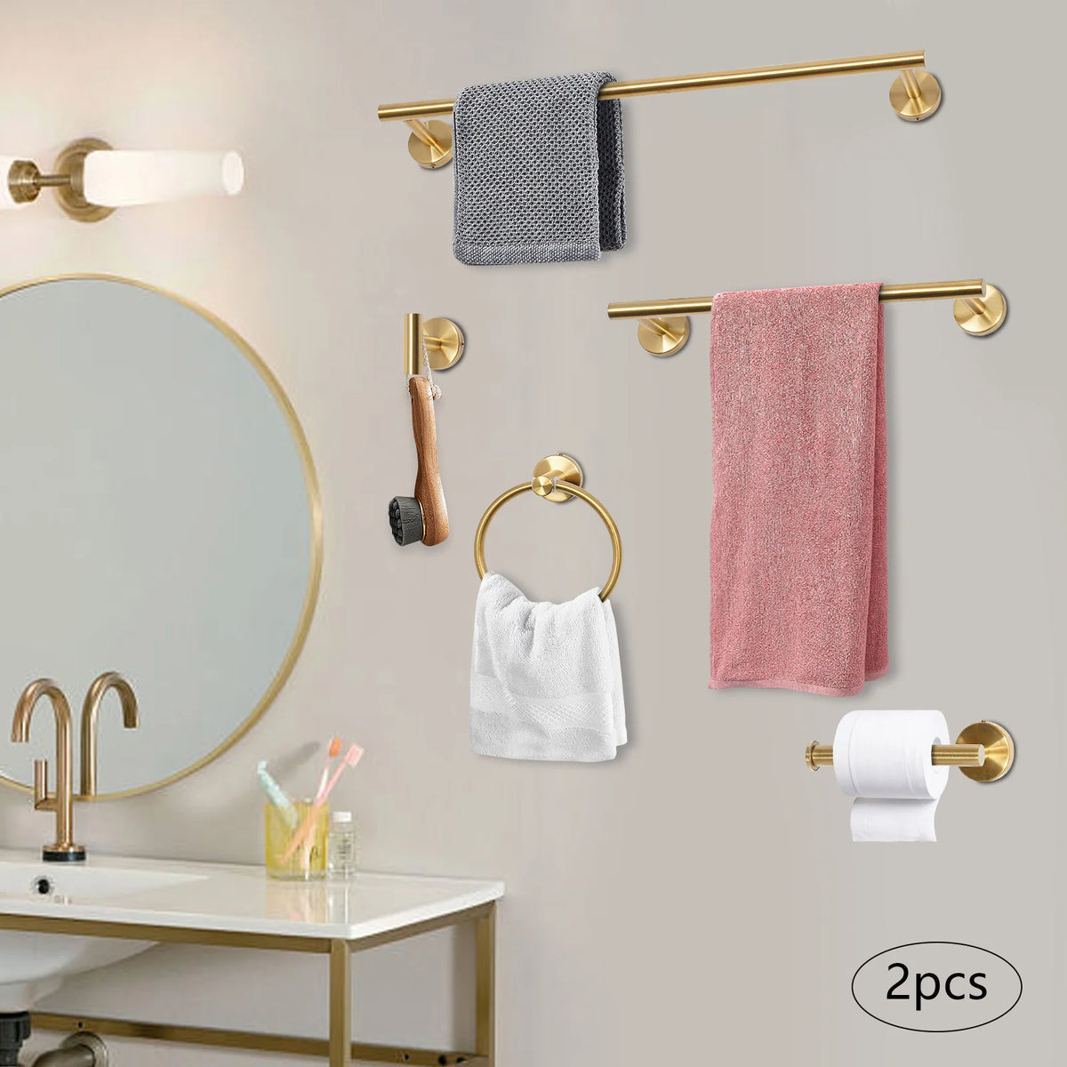 10 Piece Gold Bathroom Hardware Set Electroplated Stainless Steel Each 5kg Load Wall Mount Stainless Bath Accessory Kit Electroplated Towel Storage Fixture Pack For Home Bathroom Hotel Spa