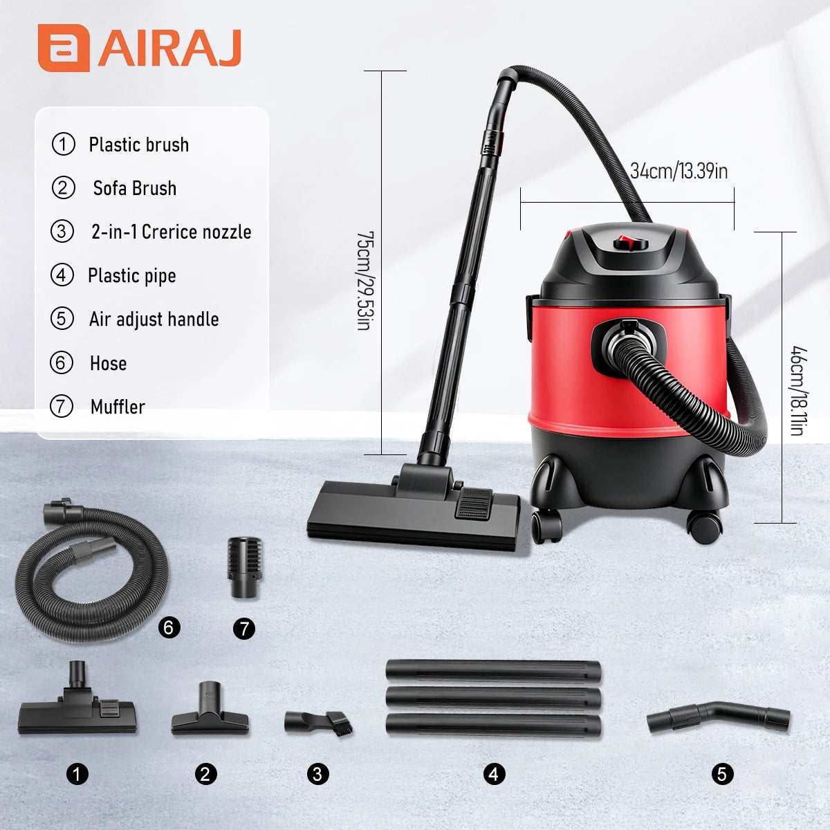 Airaj Electric Dry Wet Vacuum Cleaner With Integrated Blower