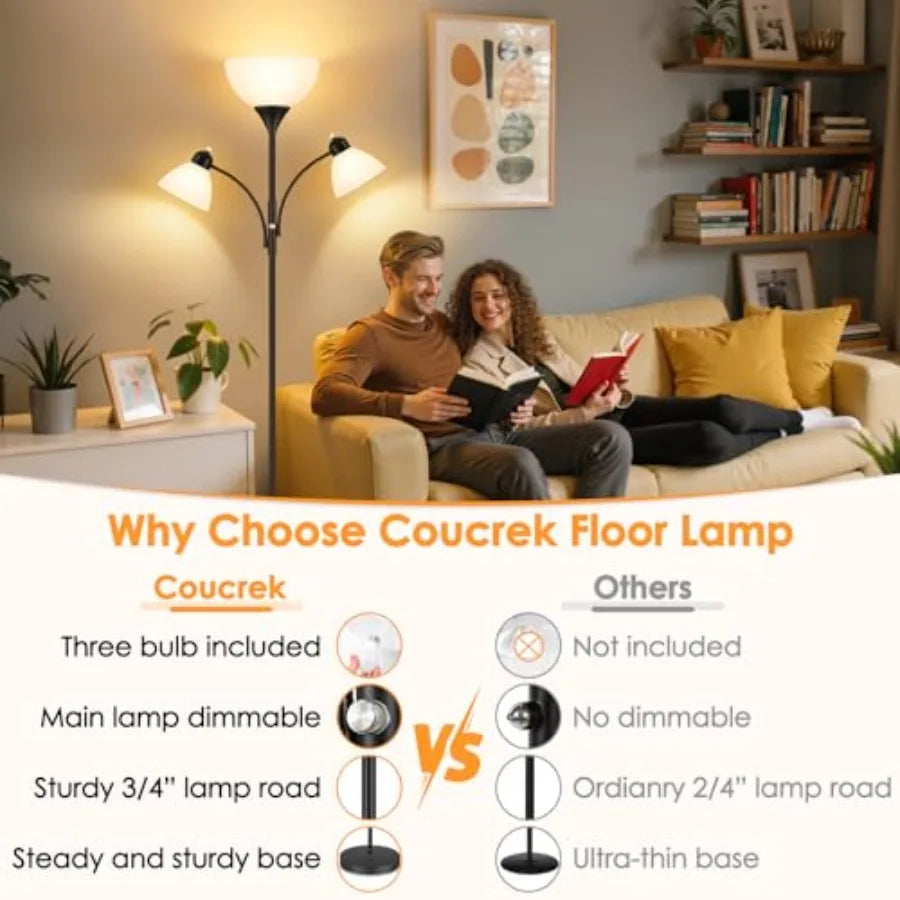 Torchiere Floor Lamps for Living Room, 72" Dimmable Lamp with 2 Adjustable Reading Lights for Bedroom, Tall Standing Room Lamp,