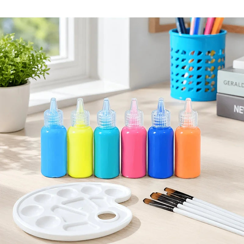 3D Paint Set 12 Bottles Palette Brushes Raised Texture Supplies