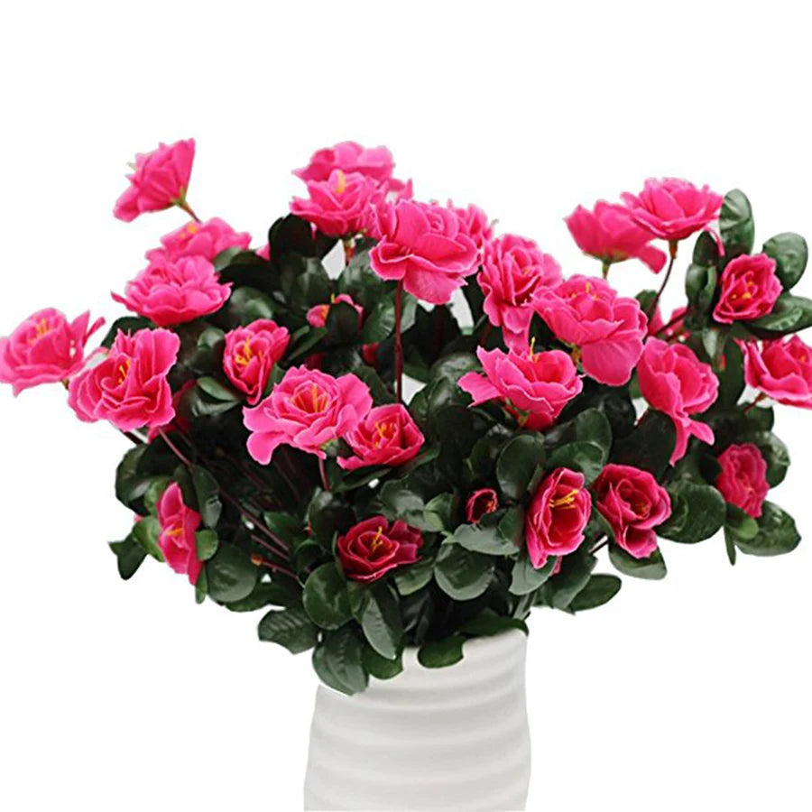 Outdoor Fall Artificial Red Azalea High Quality Flowers Bushes UV Resistant Decor Fake Flowers Home Decorations Small For Garden