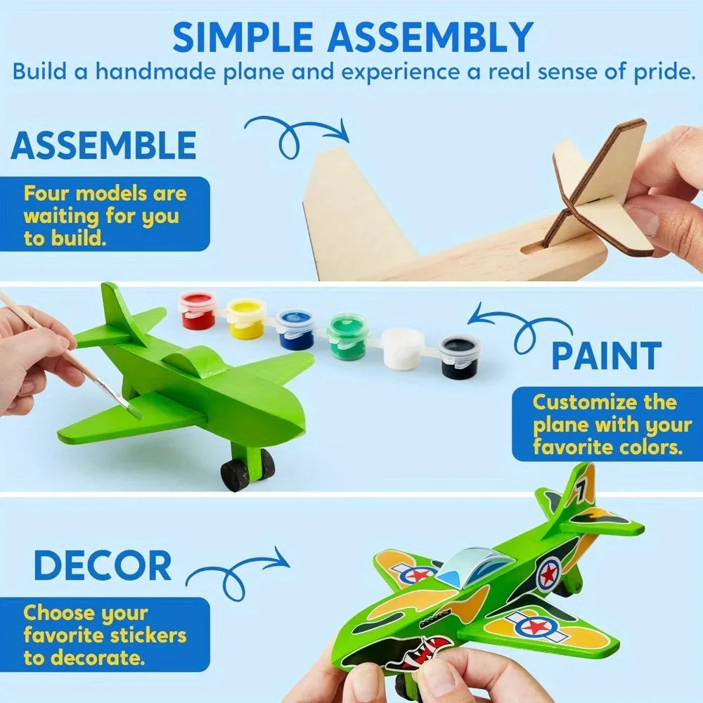 Joyfy Four Piece Wooden Airplane Craft Kit For Children
