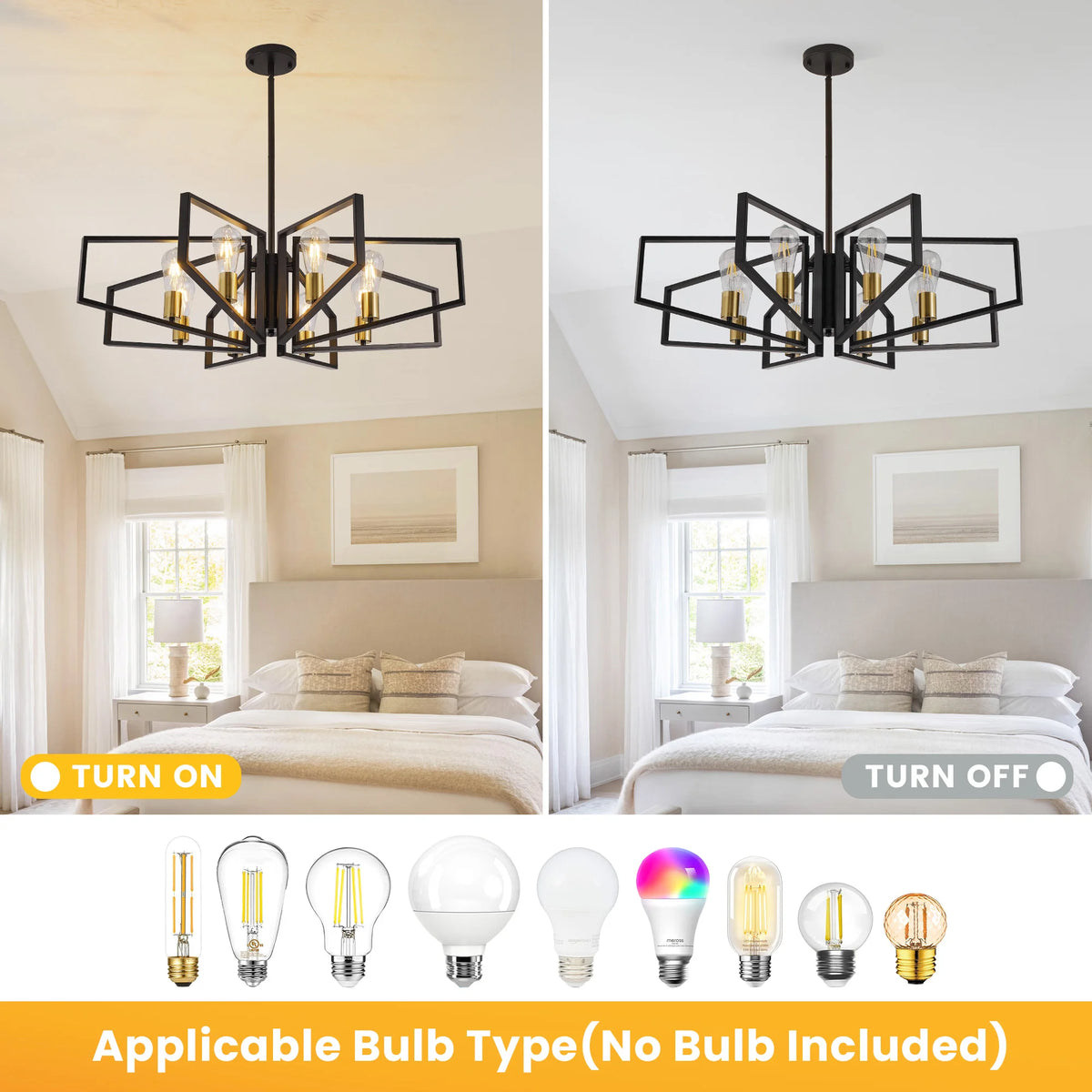 Eight-Light Geometric Chandelier With Adjustable Height Metal Pendant