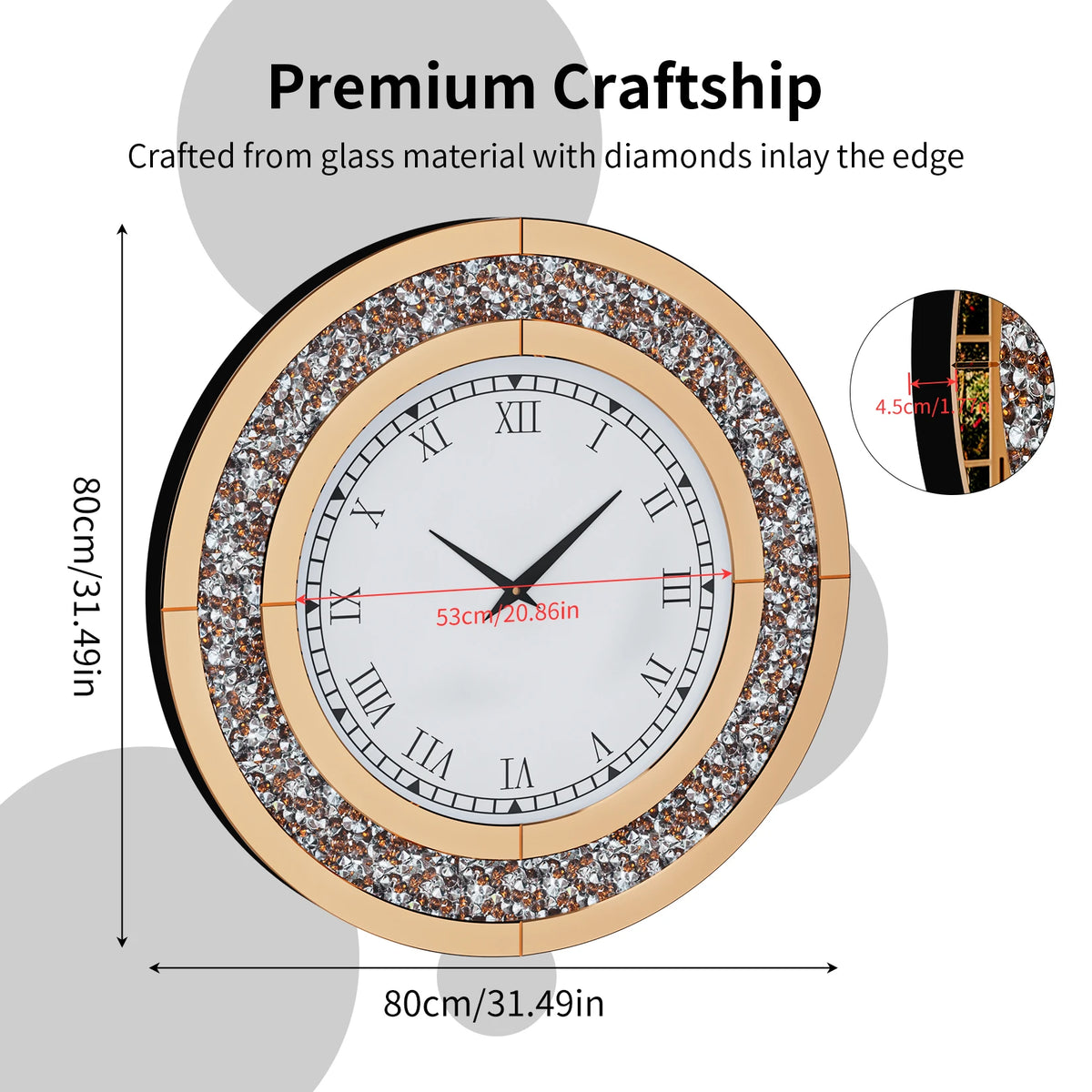 Decorative Twinkle Mirror Wall Clock With Alarm Function