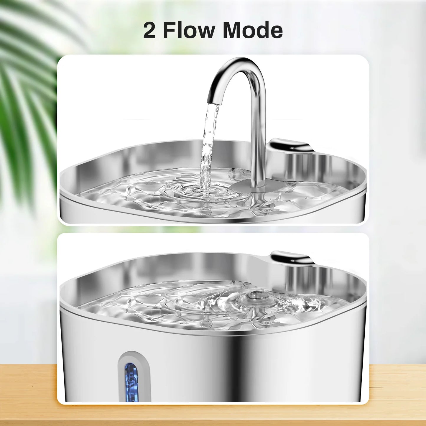 2.2L Square/Round Stainless Steel Cat Water Fountain, Dog Water Dispenser with LED Window, Silent Pet Water Feeder(No 5V 1A Plug