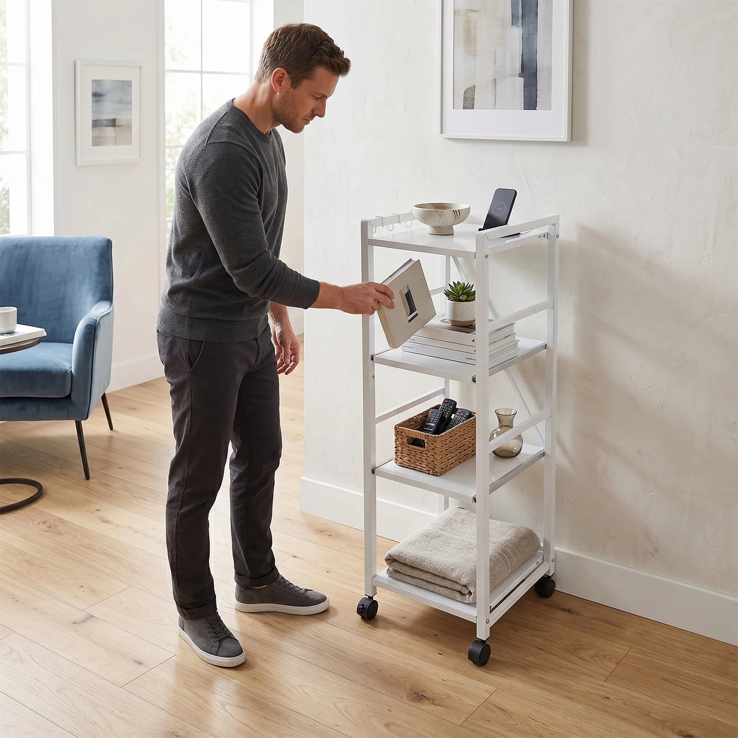 Carbon Steel Kitchen Storage Trolley, Adjustable Kitchen Storage Organizer, 4-Tier Kitchen Rack For Restaurant, Laundry, Bathroom, Garage, Warehouse