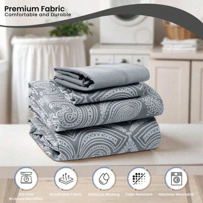 6-Piece Paisley Bed Sheets High GSM Brushed Microfiber Sheets.