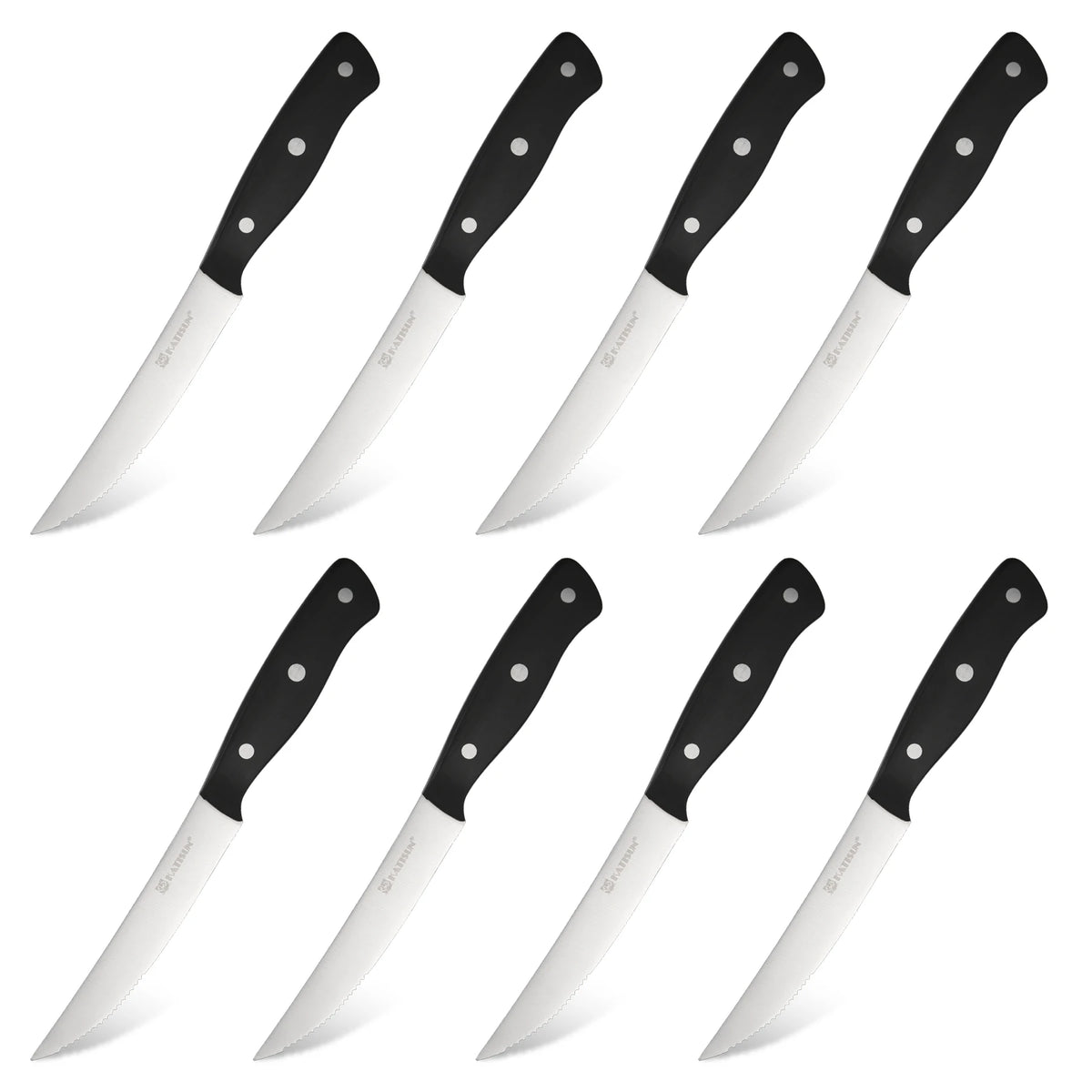 Katisun 8 Pieces 5 Inch Serrated Steak Knives Set with Triple Rivet POM Handle Dishwasher Safe Home Restaurant