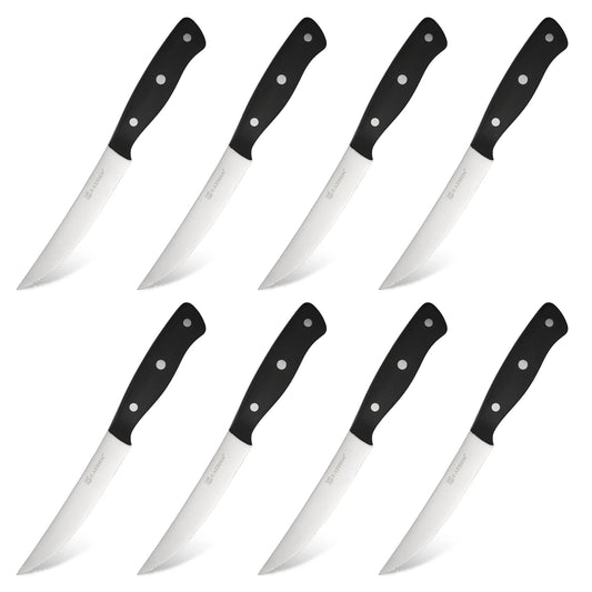 Katisun 8 Pieces 5 Inch Serrated Steak Knives Set with Triple Rivet POM Handle Dishwasher Safe Home Restaurant