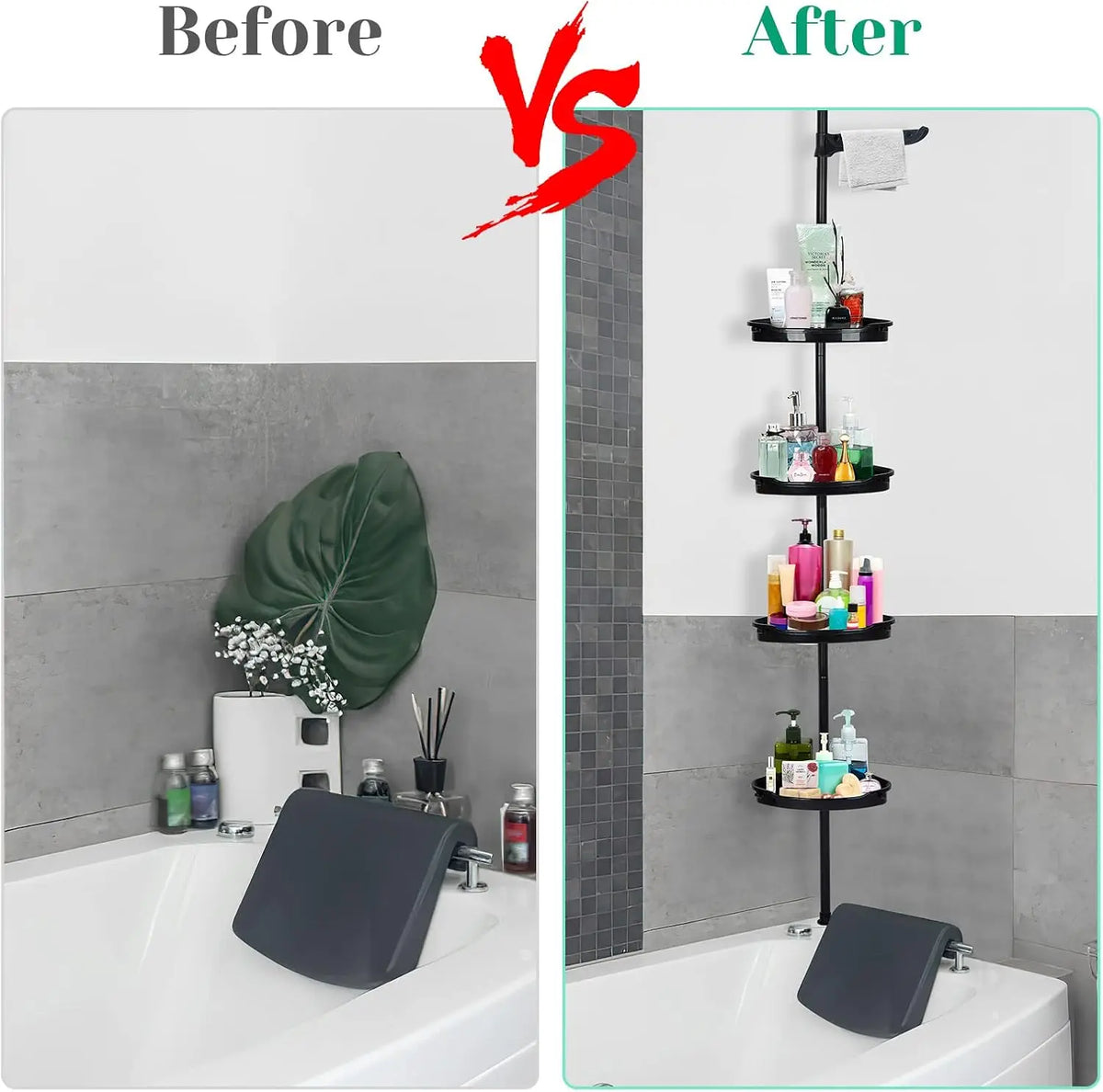 4 Tier Corner Shower Caddy Tension Pole Rust Proof Telescopic Rod Rustproof Standing Storage Rack Shower Organizer Stainless Steel Decor Shelf for Bathtub Shampoo Accessories