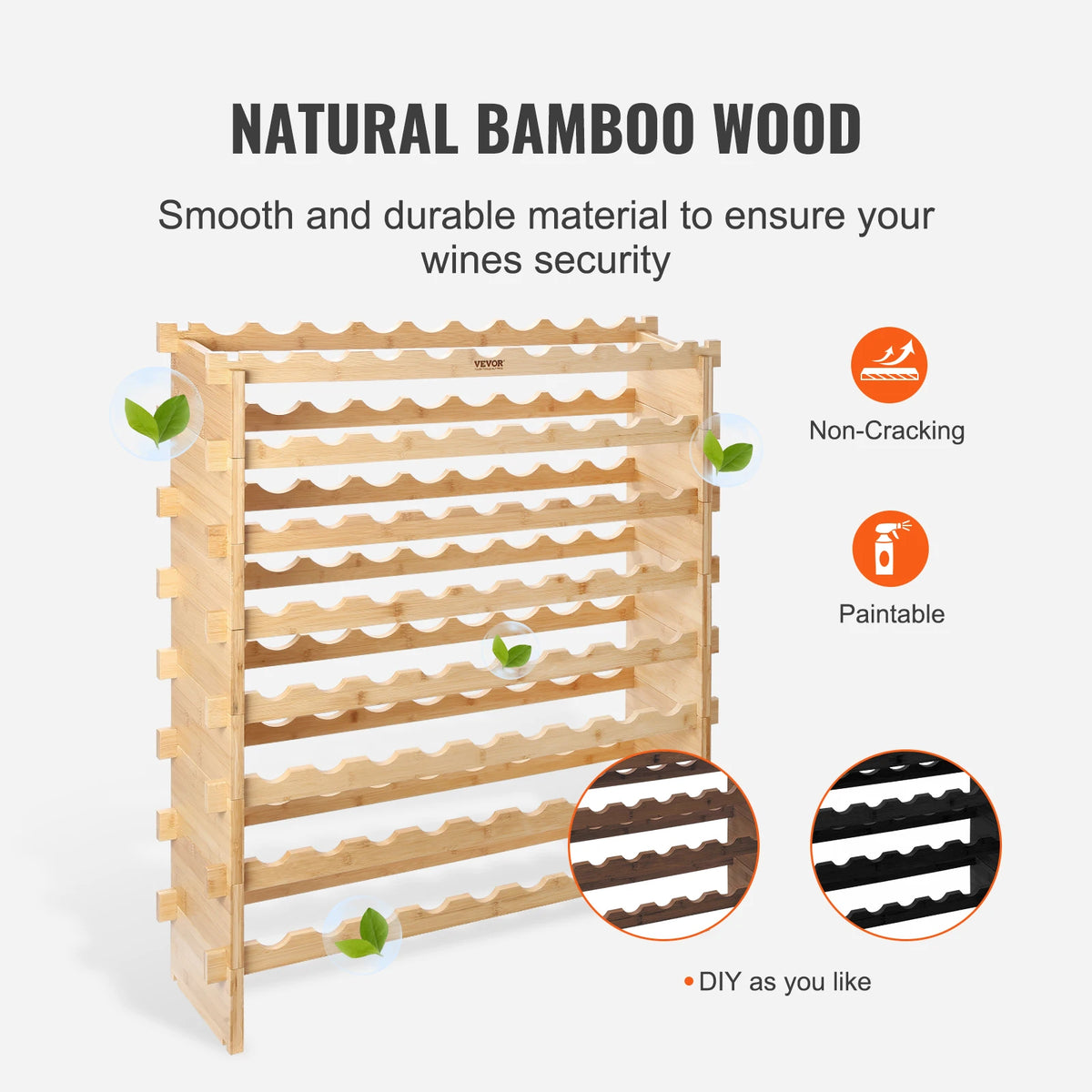 SucceBuy 8-Tier Bamboo Stackable Wine Rack Free Standing