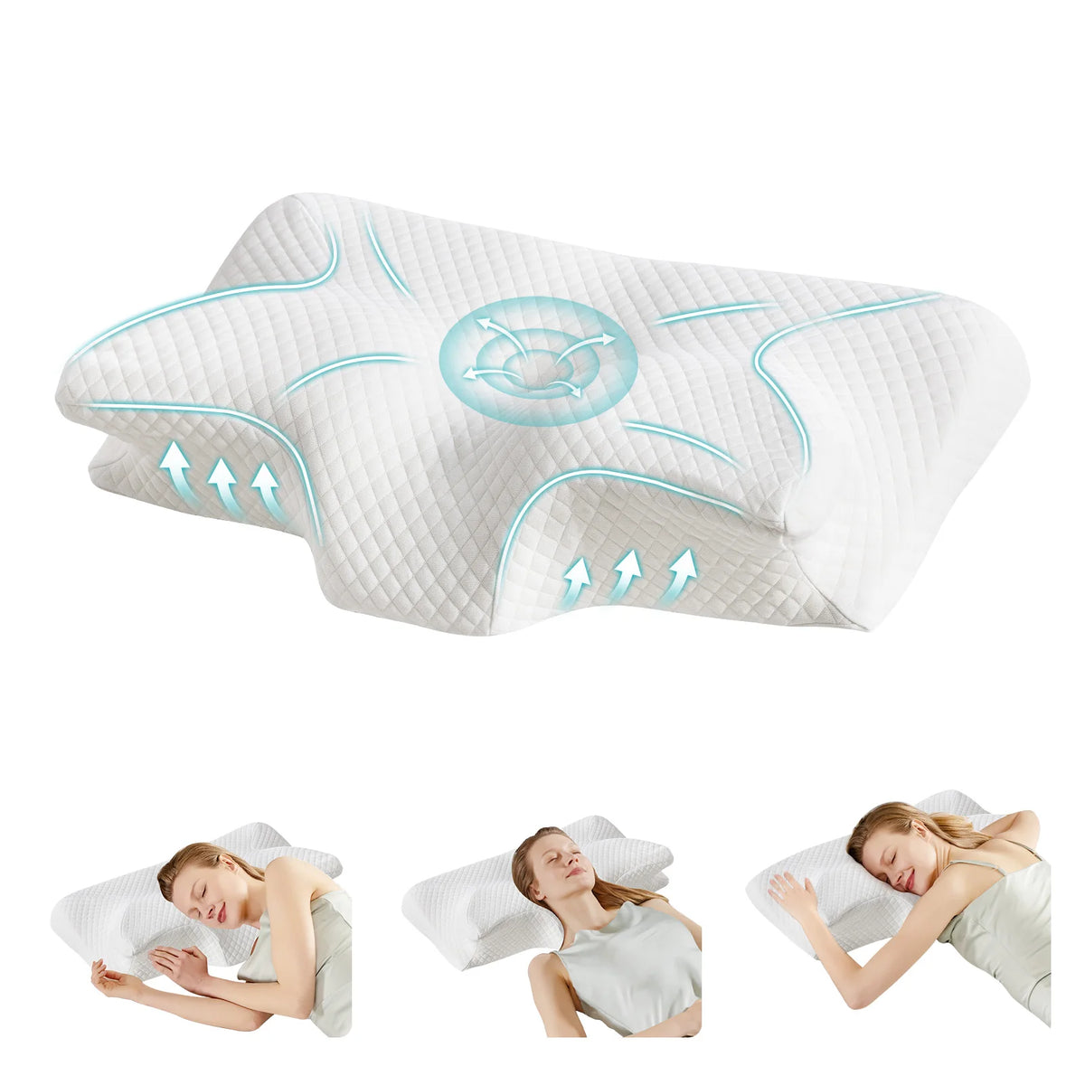 JHK Ergonomic Cervical Neck Memory Foam Pillow With Cooling Pillowcase