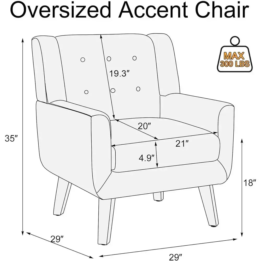 Linen Fabric Living Room Chairs, Accent Armchair, Button-Tufted Upholstered Comfortable Reading Sofas, Vanity Chairs (Set of 2,