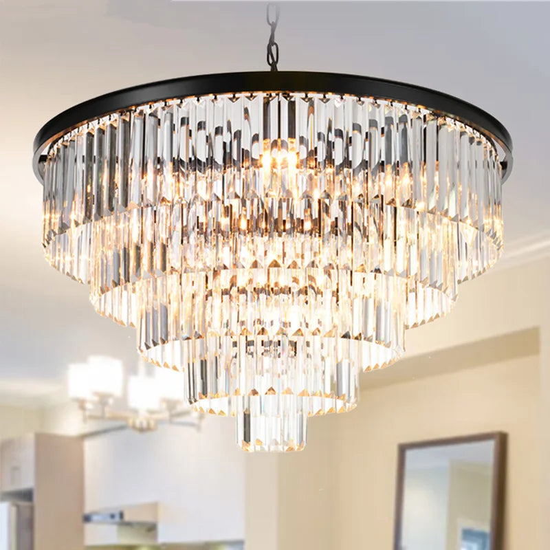 Luminaria Black Round Square Crystal LED Pendant Chandelier For Bedroom Living Dinning Room Corridor Hotel Gallery Hanging Lamps