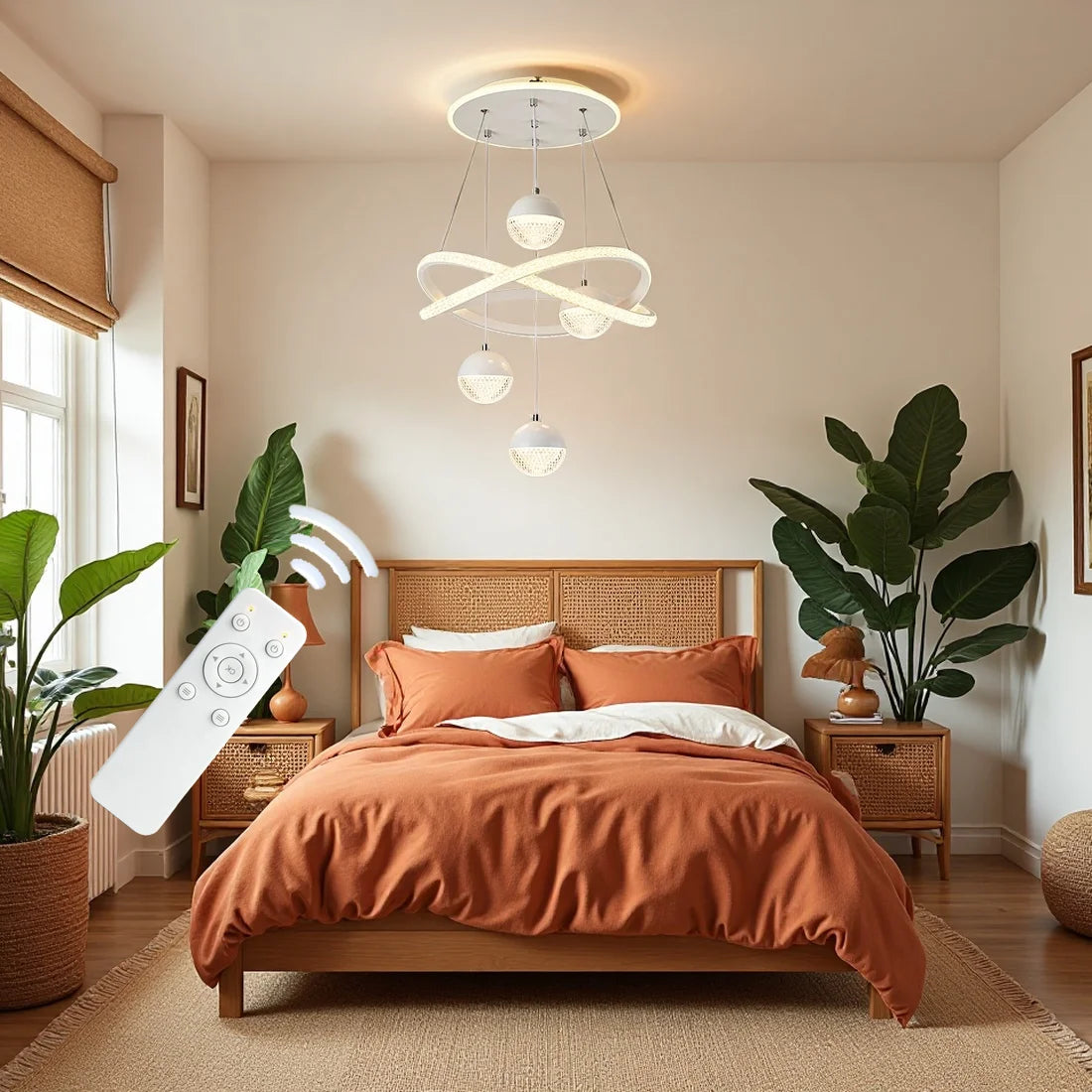 Modern LED Pendant Light With Four Spheres And Remote Control