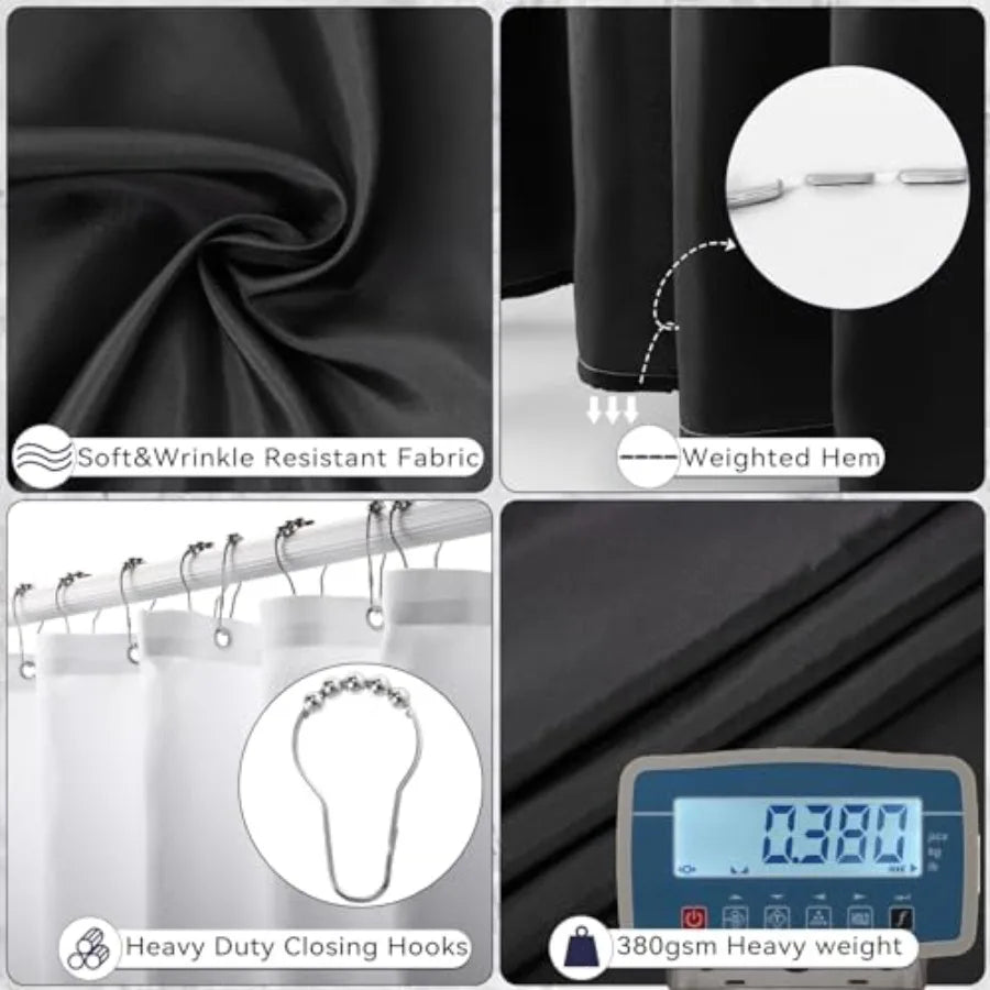 22PC Black Bathroom Accessories Sets Complete with Black Ombre Shower Curtain, Trash Can, Toothbrush Holder, Toothbrush Cup, So