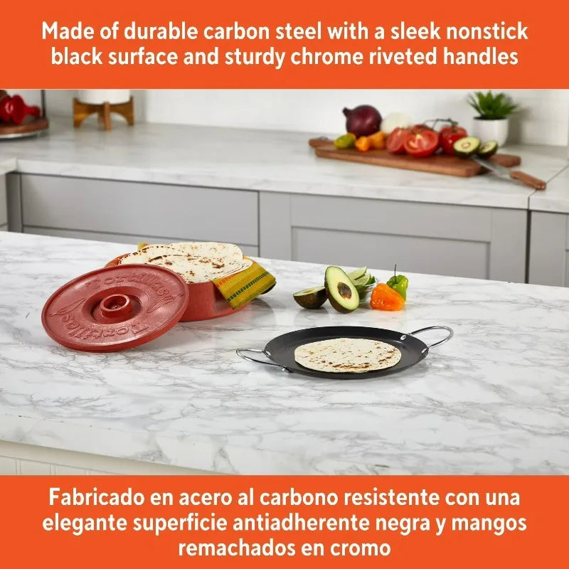 Premium Carbon Steel Nonstick Round Comal With Metal Handles