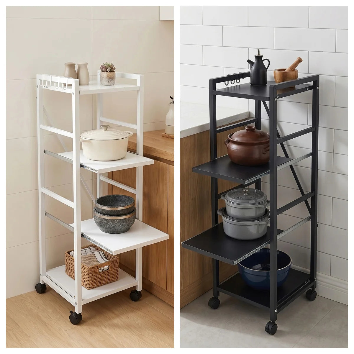 Carbon Steel Kitchen Storage Trolley, Adjustable Kitchen Storage Organizer, 4-Tier Kitchen Rack For Restaurant, Laundry, Bathroom, Garage, Warehouse
