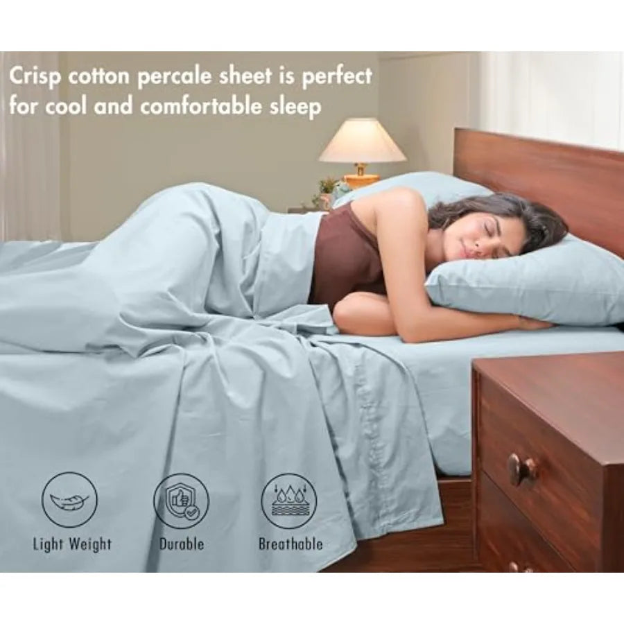 100% Cotton Percale Sheets Crisp Cooling Summer Bed Sheets for Hot Sleepers, Deep Pocket 12", Soft Peach Finish, Breathable and