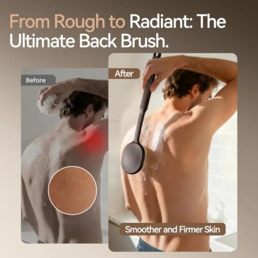 Back Scrubber for Shower for Men Women, Body Brush with Long Handle, Exfoliating Bath Washer with Soft Bristles for Wet or Dry