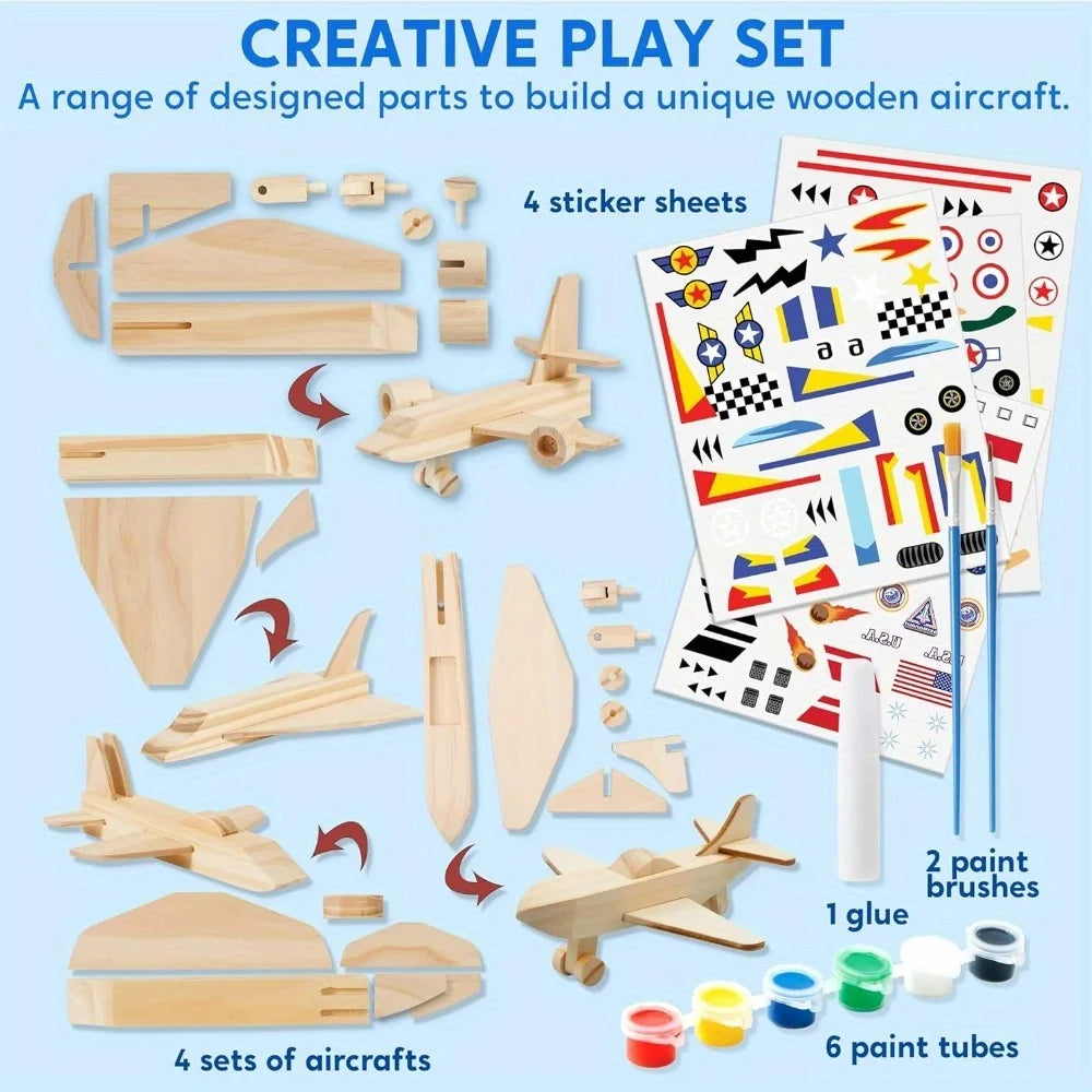 Joyfy Four Piece Wooden Airplane Craft Kit For Children