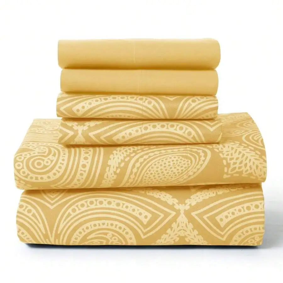 6-Piece Paisley Bed Sheets High GSM Brushed Microfiber Sheets.