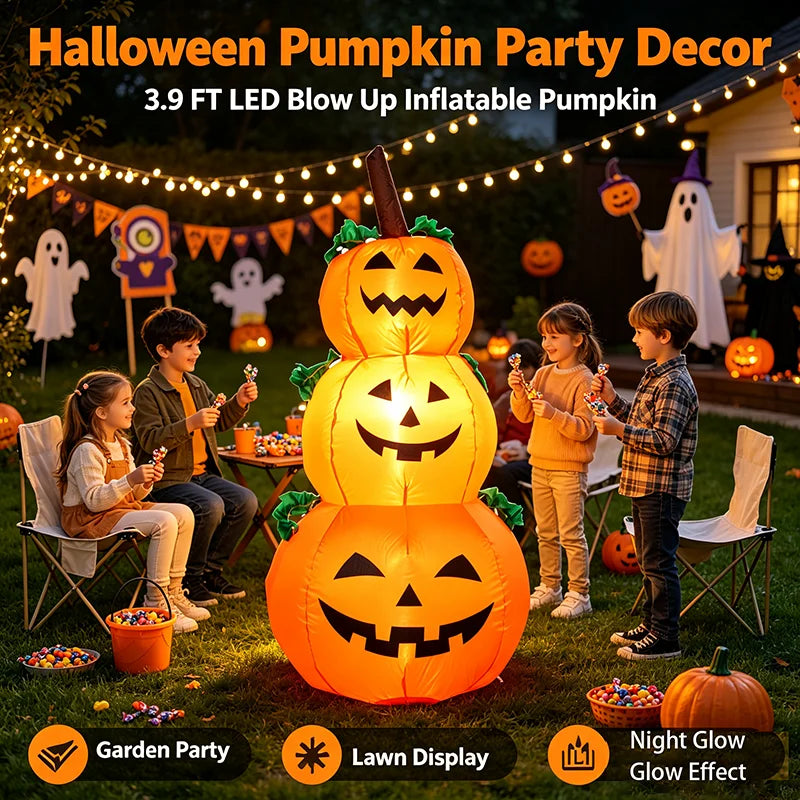 Halloween LED Inflatable Stacked Pumpkin Built In Lights Yard Decor