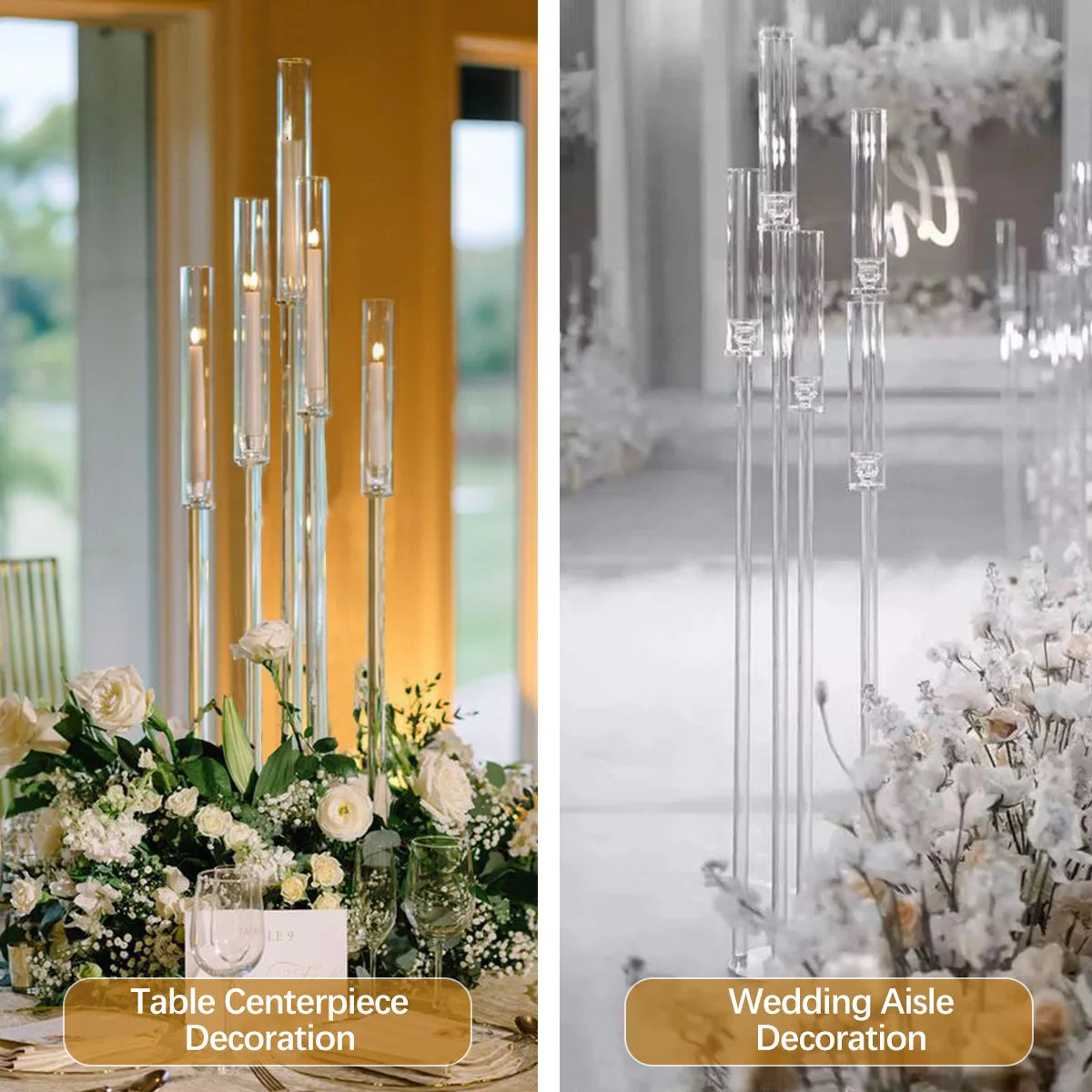 Acrylic Five Arm Candelabra Led Taper Candle Holders Centerpiece
