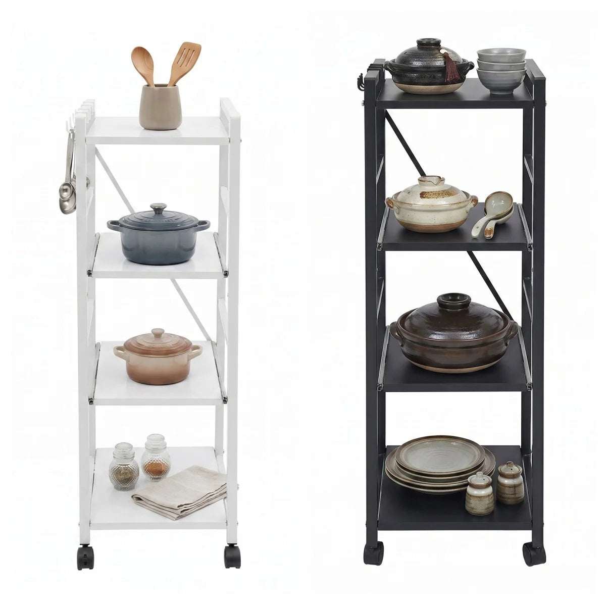 Carbon Steel Kitchen Storage Trolley, Adjustable Kitchen Storage Organizer, 4-Tier Kitchen Rack For Restaurant, Laundry, Bathroom, Garage, Warehouse