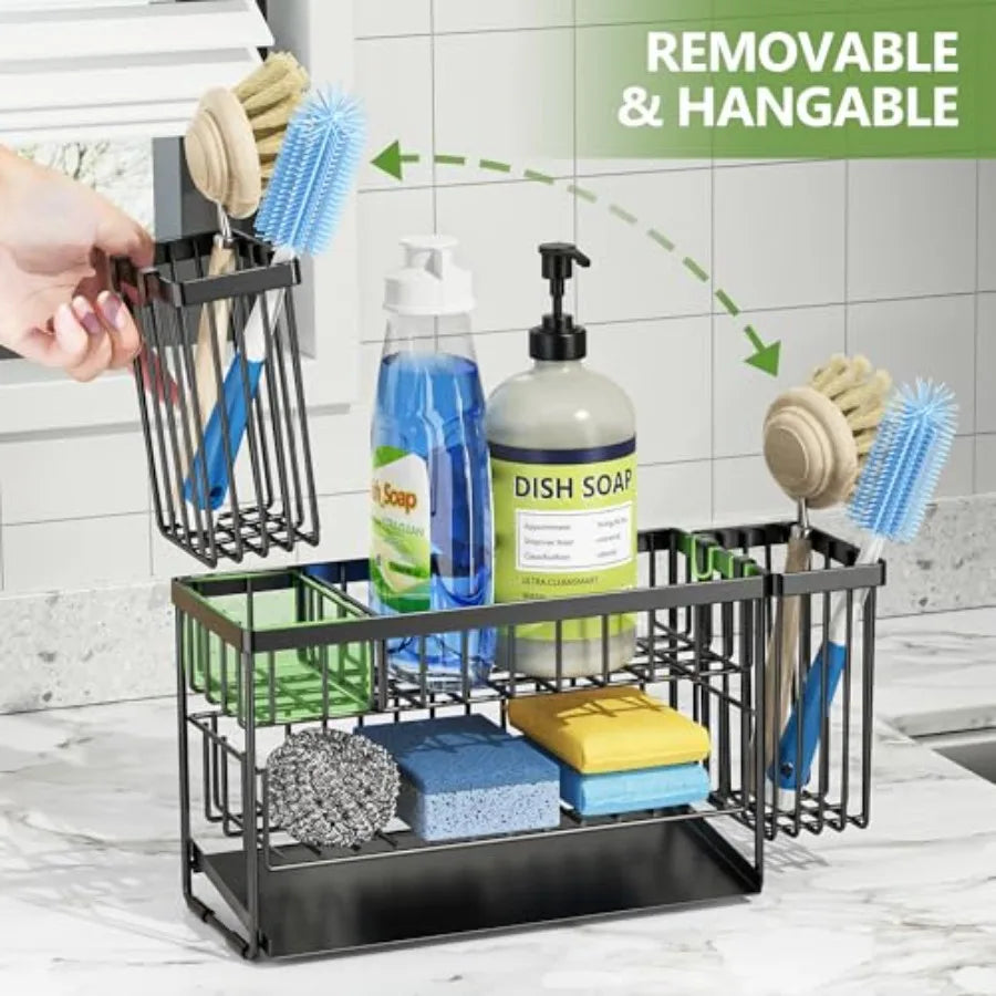 Cisily 2-Tier Kitchen Sink Caddy Organzier Rack with Dish Brush Sponge Holder Kitchen Sink Countertop Organization Storage, Hom