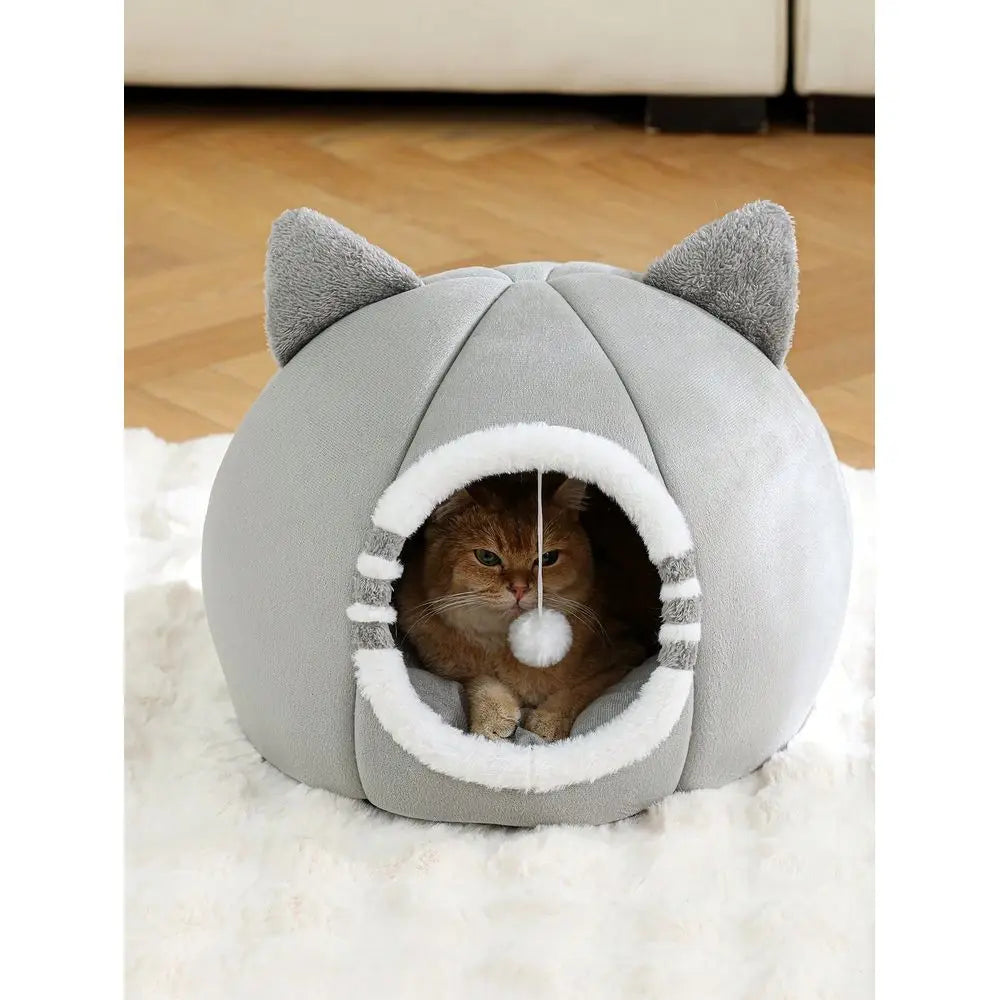Plush Washable Cat Bed For Pets Featuring Anti Slip Bottom
