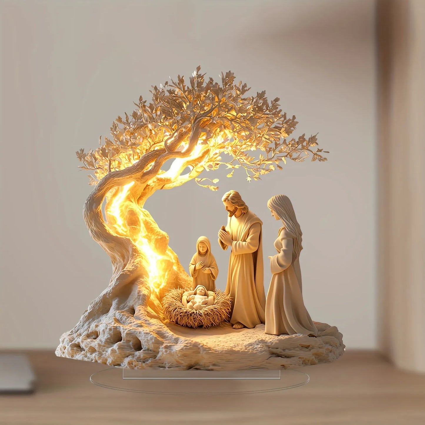 2D Flat Prayer under Moonlight Tree Decoration Religious Theme Popular Culture Inspired Home Office Desk Artwork Gift