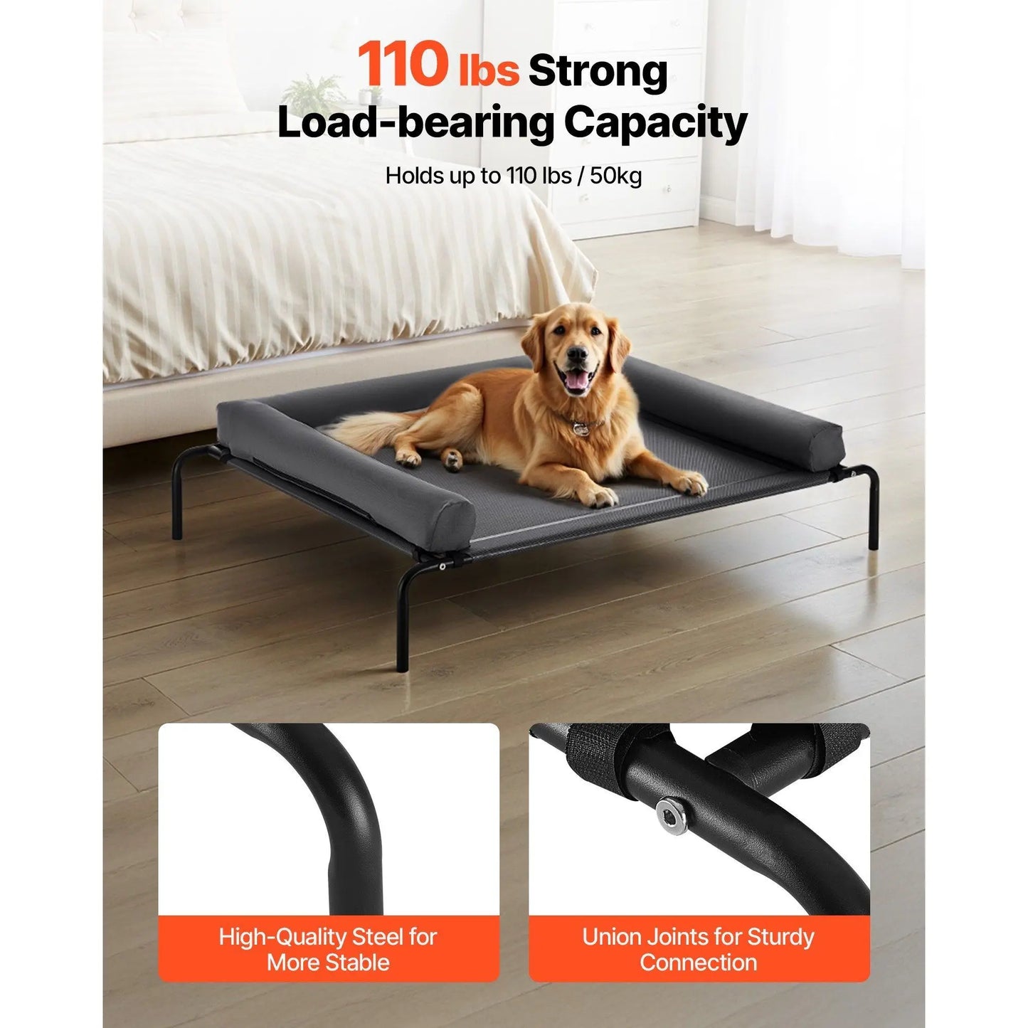 Elevated Dog Bed with Breathable Mesh Supportive Bolsters and Washable Steel Frame for Large Dogs