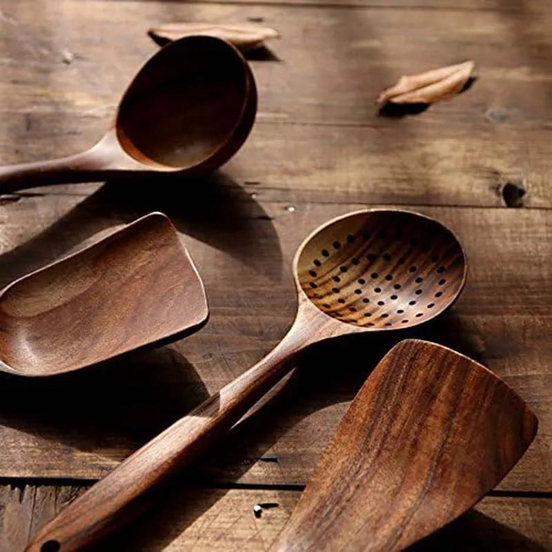 Teak Wood 5-Piece Utensil Set for Safe Odor-Free Cooking