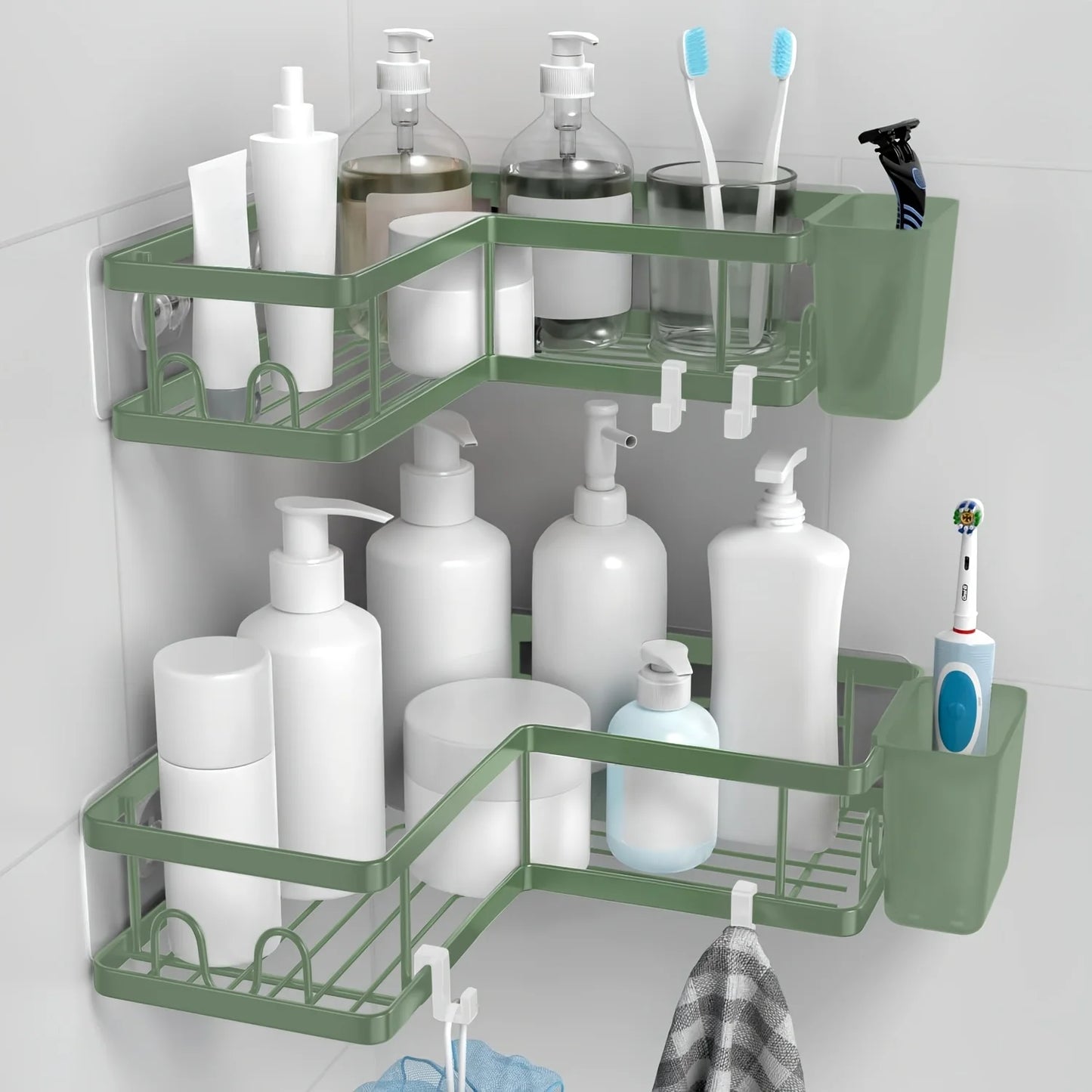 Corner Shower Caddy 3 Pack, Wall Mounted Stainless Steel Bathroom Organizer Shelf with Soap Dish, Adhesive No Drilling,