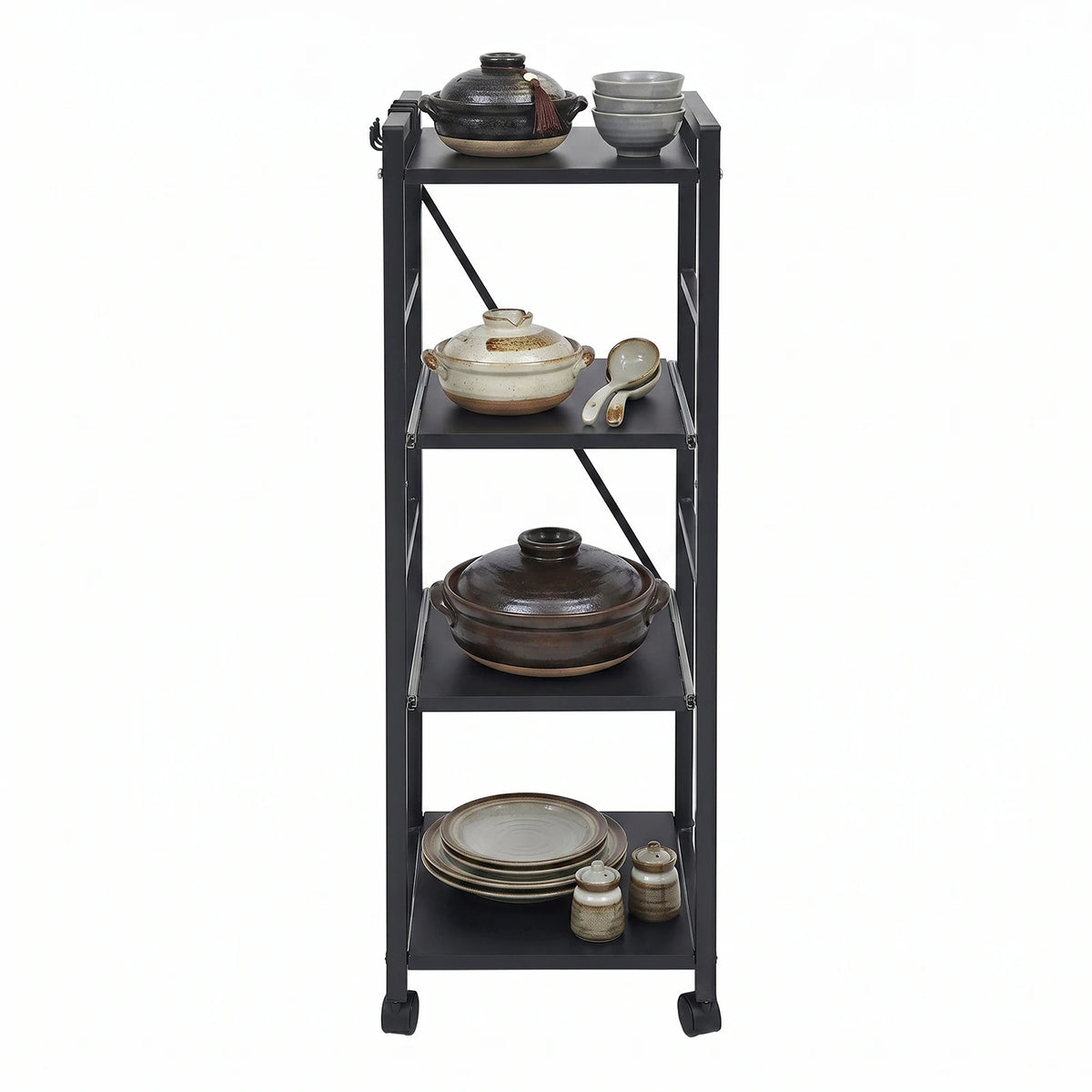 Carbon Steel Kitchen Storage Trolley, Adjustable Kitchen Storage Organizer, 4-Tier Kitchen Rack For Restaurant, Laundry, Bathroom, Garage, Warehouse