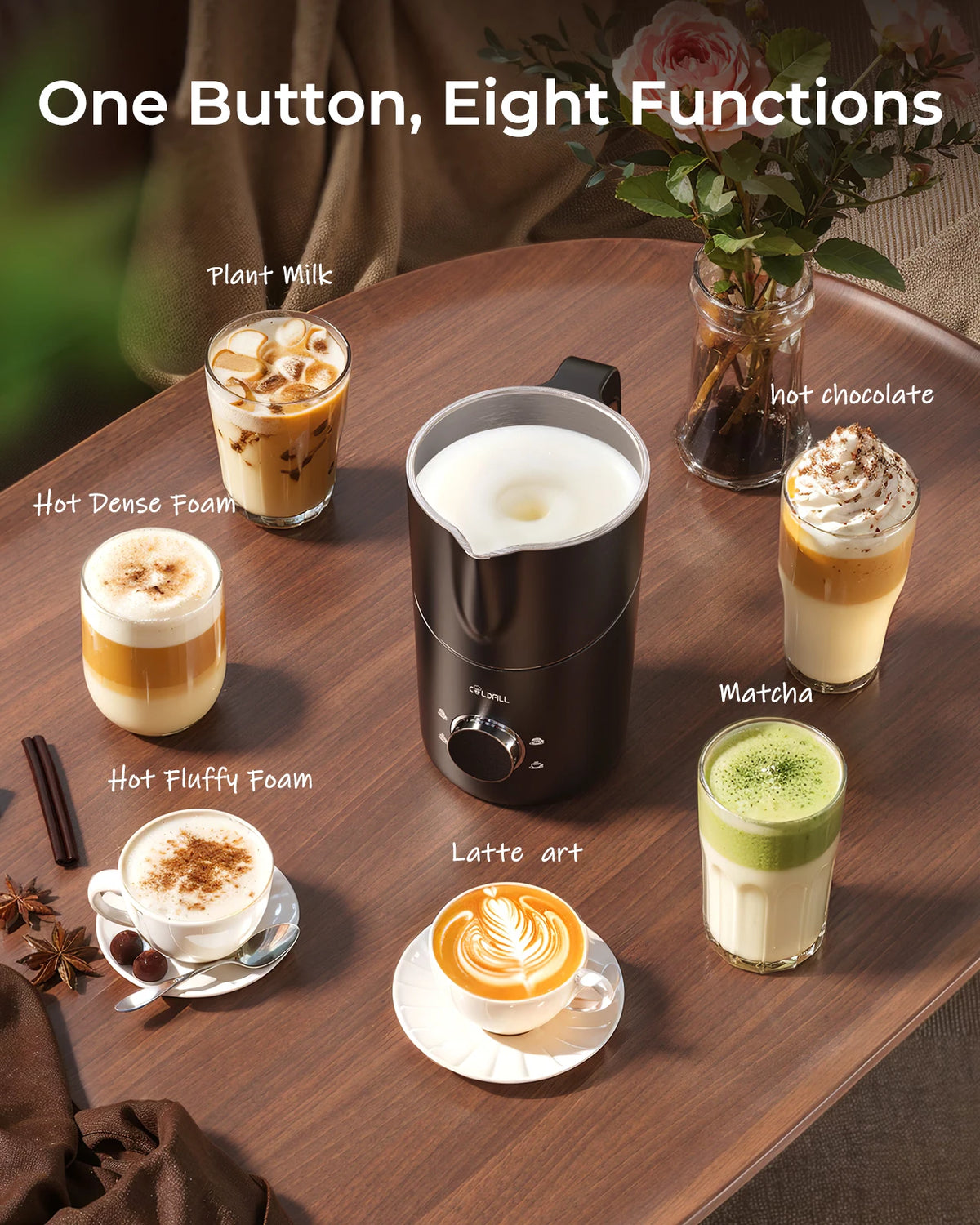 Electric Milk Frother For Coffee Cappuccino Latte Automatic Rotary Foamer 6 in 1 Hot and Cold Milk Foam Maker Split Type Mixer