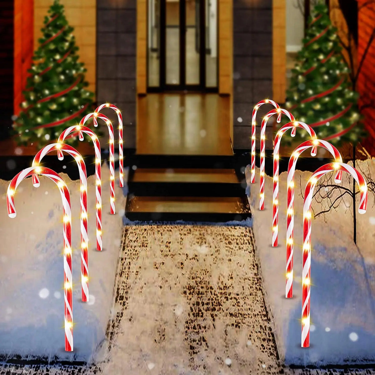 Joyfy Pre Lit Christmas Candy Cane Pathway Outdoor Garden Lights