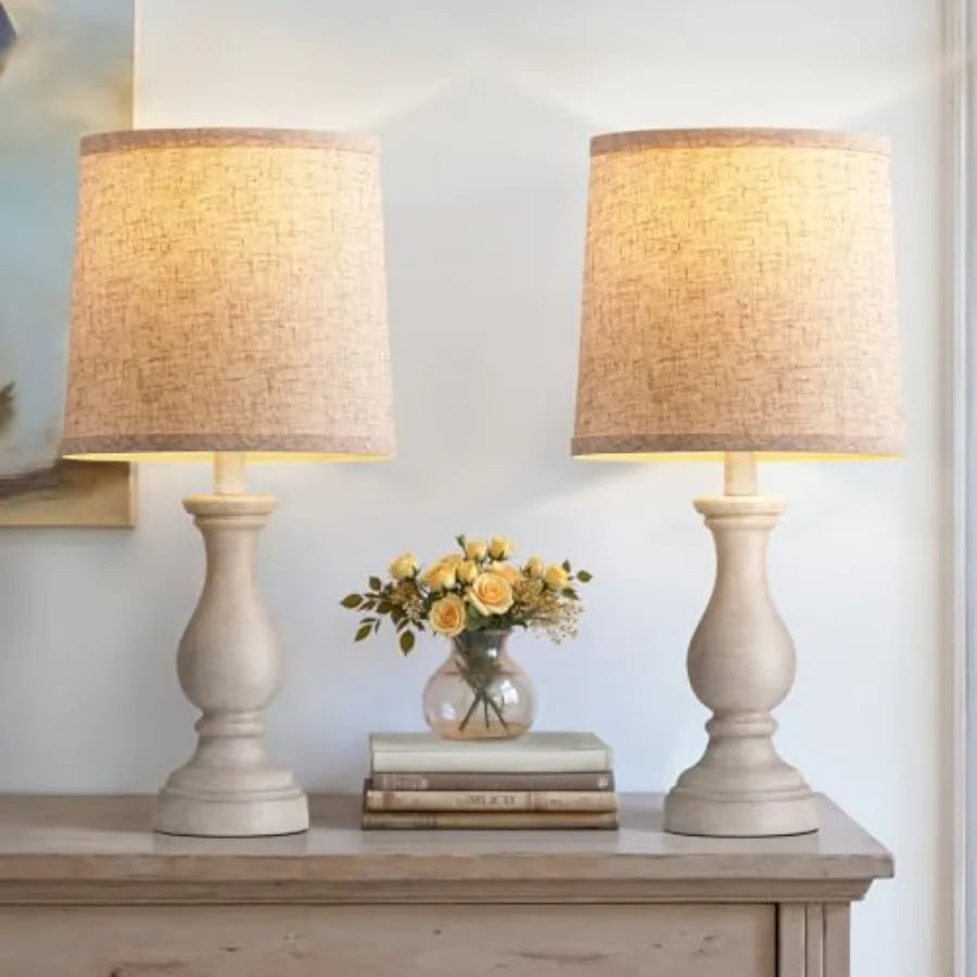 Farmhouse Table Lamps Set of 2 - Rustic Bedroom Lamps for Living Room, 22" Boho Bedside Lamp for Night Stands End Table Office