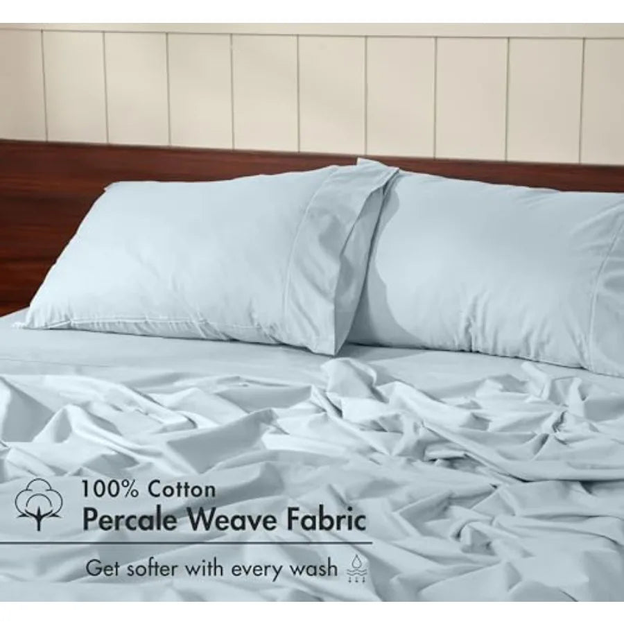 100% Cotton Percale Sheets Crisp Cooling Summer Bed Sheets for Hot Sleepers, Deep Pocket 12", Soft Peach Finish, Breathable and