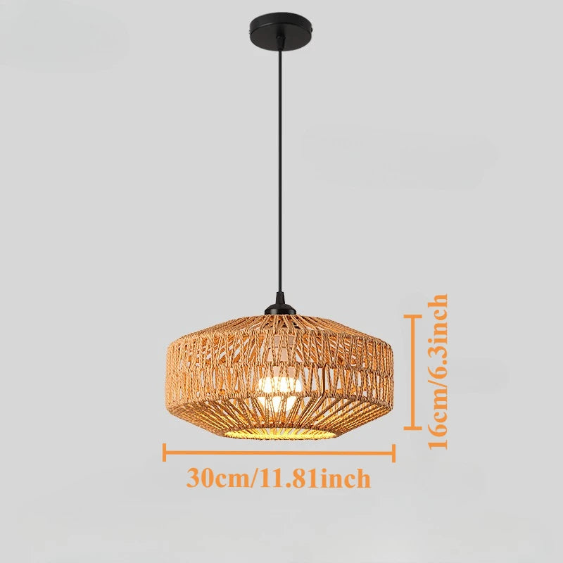 JOYINLED Natural Rattan Chandelier Small Paper Rope Pendant Light E26/E27 Ceiling Lamp Dining Living Room Bedroom Kitchen Island