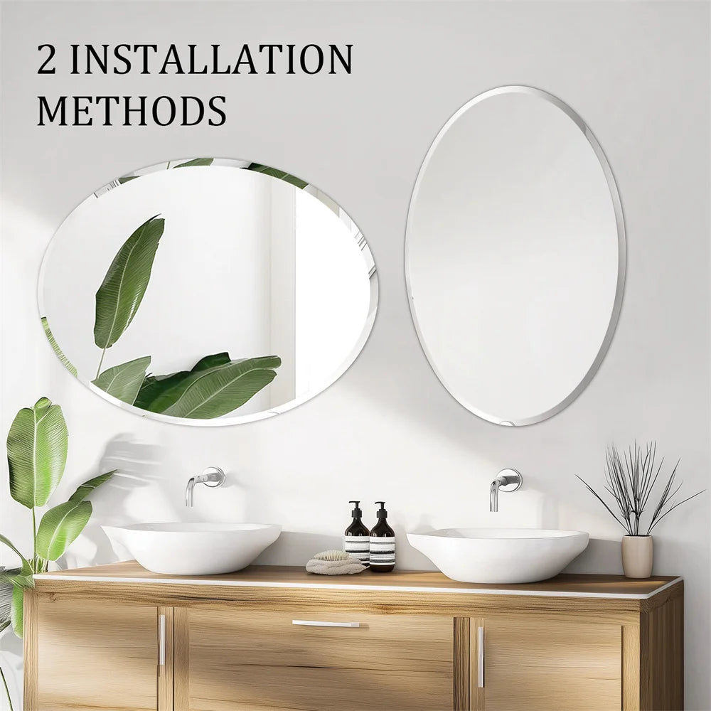Wisfor Modern Frameless Oval Wall Mirror Beveled Edge Bathroom Vanity