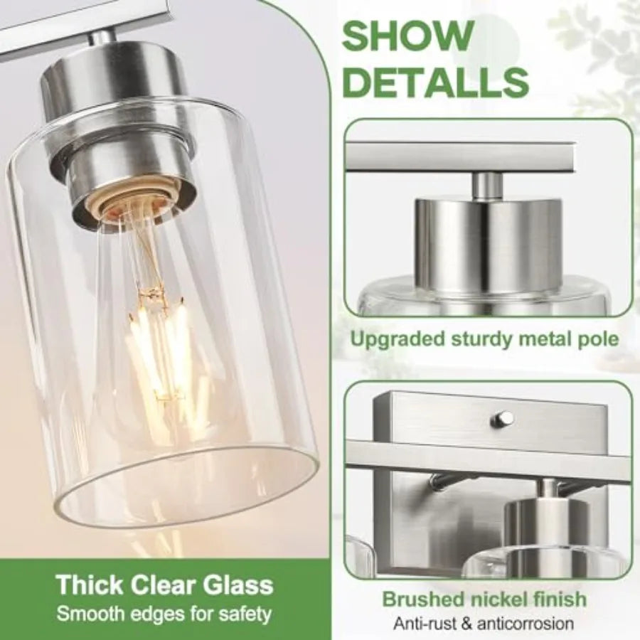 Solar Powered Clear Glass Vanity Light Fixture For Bathroom Mirror