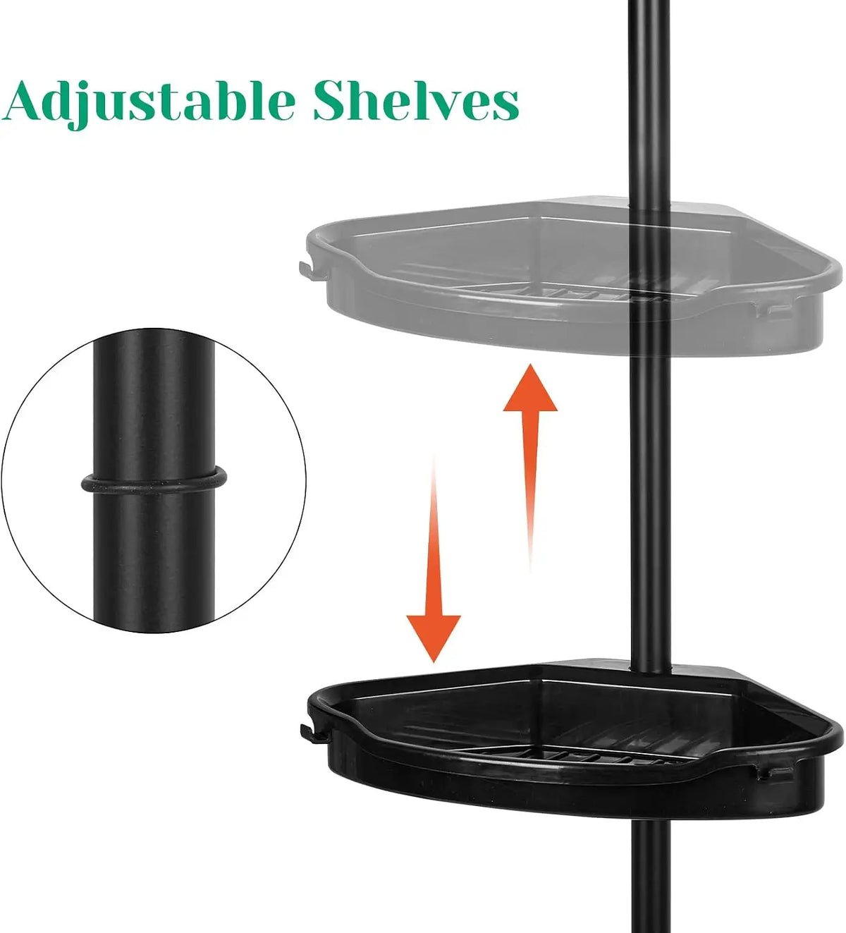 4 Tier Corner Shower Caddy Tension Pole Rust Proof Telescopic Rod Rustproof Standing Storage Rack Shower Organizer Stainless Steel Decor Shelf for Bathtub Shampoo Accessories